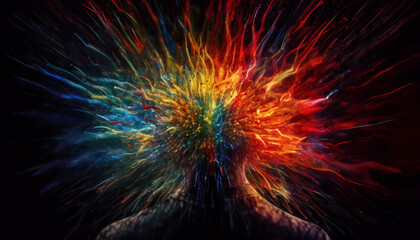 Futuristic galaxy explodes in vibrant colors, illuminating the night sky generated by AI