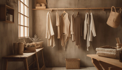 Rustic elegance a modern collection of comfortable clothing and accessories generated by AI