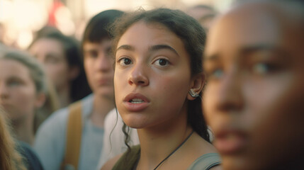 Obraz premium group of young people, young girls teenagers are upset, fictional reason