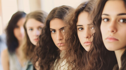 Obraz premium woman at airport or train station or terminal, shocked and surprised, fictional reason