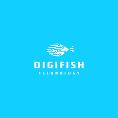 digital fish logo icon vector template
