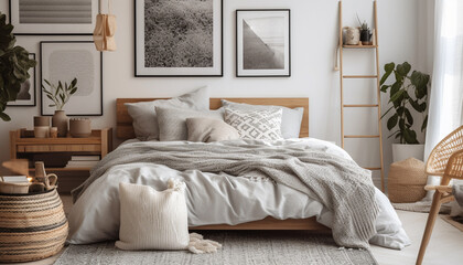 Modern luxury bedroom with comfortable bedding and elegant decoration indoors generated by AI