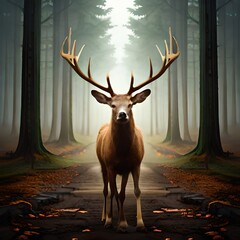 Moose in the forest with a mystical and exotic atmosphere, great for business, projects, websites, articles, etc. Technology from Generative Ai
