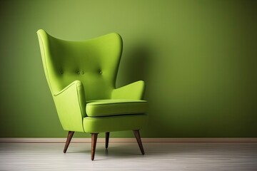 lime green chair set against a bright green wall in a minimalist room Generative AI