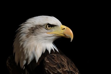 Obraz premium majestic bald eagle in a dramatic close-up on a dark background Generative AI
