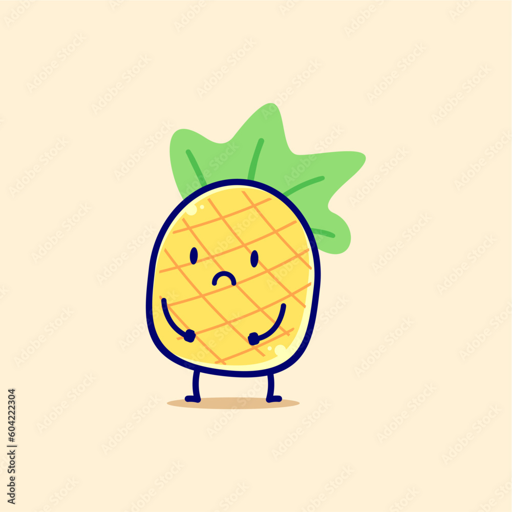 Wall mural a cute sad pineapple character logo design vector illustration