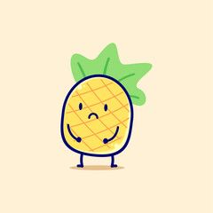 A cute sad pineapple character logo design vector illustration