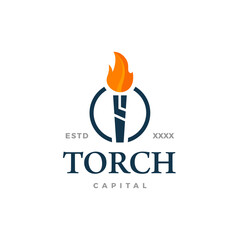 Torch flame capital logo design vector illustration