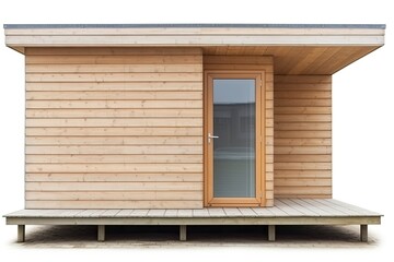 Fototapeta premium wooden platform with a small building and door Generative AI