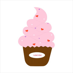 tasty pink cake with cute hearts and lettering i love you