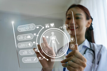 Young Doctor woman with tablet in future technology Futuristic healthcare