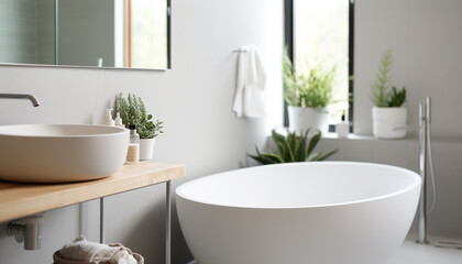 Fototapeta na wymiar Modern elegance in a clean, comfortable bathroom with marble flooring generated by AI