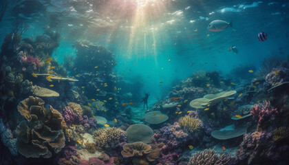 Fototapeta na wymiar Diving into the natural beauty of the underwater world generated by AI