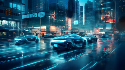 Fototapeta na wymiar Exploring the Futuristic Cityscape: Autonomous Vehicle with Advanced AI Sensors and Systems