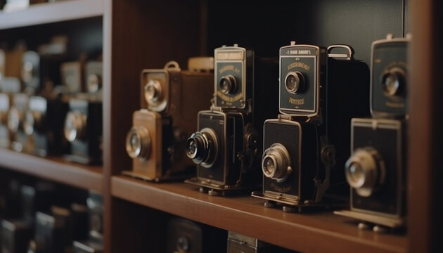 Reviving nostalgia An antique camera collection in modern still life generated by AI