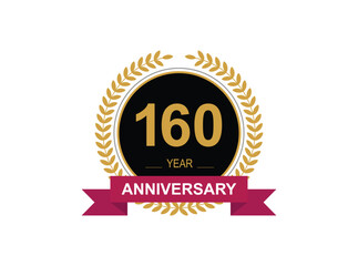 160th Anniversary Celebration. Anniversary logo design with golden color laurel wreath for birthday celebration event, invitation, greeting card, banner, poster, flyer, flyer.