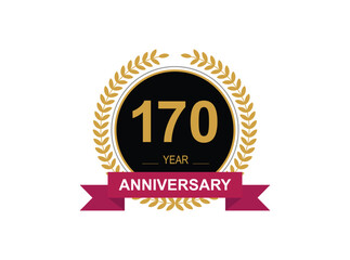 170th Anniversary Celebration. Anniversary logo design with golden color laurel wreath for birthday celebration event, invitation, greeting card, banner, poster, flyer, flyer.