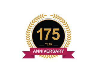 175th Anniversary Celebration. Anniversary logo design with golden color laurel wreath for birthday celebration event, invitation, greeting card, banner, poster, flyer, flyer.