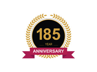 185th Anniversary Celebration. Anniversary logo design with golden color laurel wreath for birthday celebration event, invitation, greeting card, banner, poster, flyer, flyer.