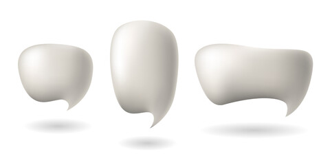 Set of 3D grey speech bubbles isolated on white background. Chat balloon icon. Chatting and message box, communication, web, social network media post concept. Vector illustration