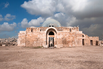 the dome of the rock.ruins of ancient city.The Citadel Amman.Jordan.Umayyad Palace