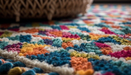 Woven wool rug with vibrant colors adds warmth to indoors generated by AI