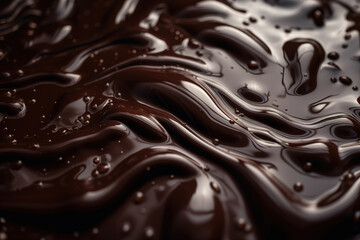 Swirled melted dark chocolate, liquid soft brown texture background. Generative AI