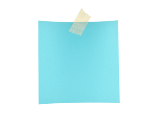 pastel blue square note paper with adhesive tape isolated on transparent
