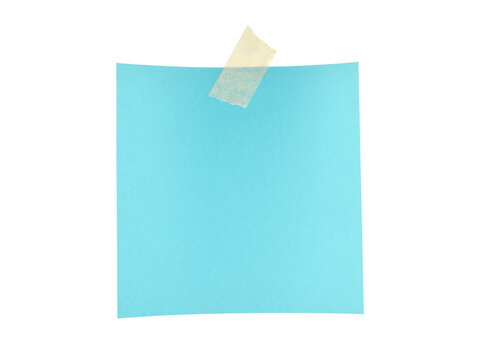 pastel blue square note paper with adhesive tape isolated on transparent