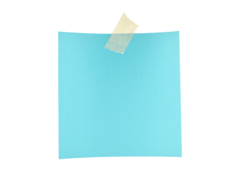 pastel blue square note paper with adhesive tape isolated on transparent