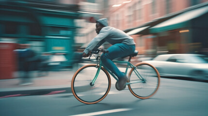 Generative Ai image of a person riding a bicycle in an urban city