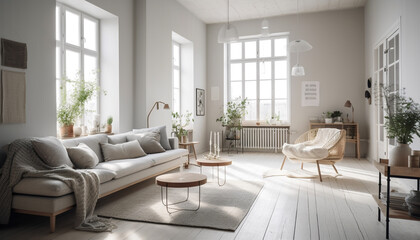 Modern elegance in a comfortable, luxurious loft apartment with minimal decor generated by AI