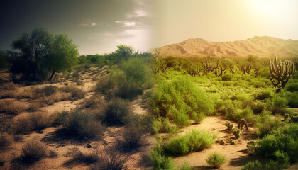 Naklejka premium Tranquil sunset over arid African terrain, beauty in nature extremes generated by AI