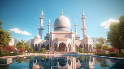 Amazing mosque with blue sky, Generative AI Technology 