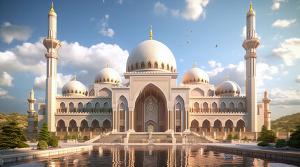 Fototapeta na wymiar Amazing mosque with blue sky, Generative AI Technology 
