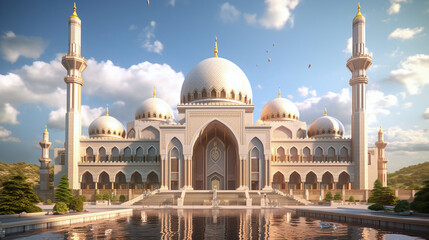 Obraz premium Amazing mosque with blue sky, Generative AI Technology 