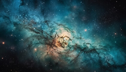 Supernova explosion illuminates galaxy backdrop in abstract futuristic creation generated by AI