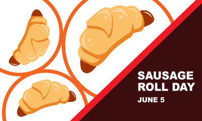 three delicious and delicious sausage rolls with circle frames and bold text commemorating Sausage Roll Day On June 5
