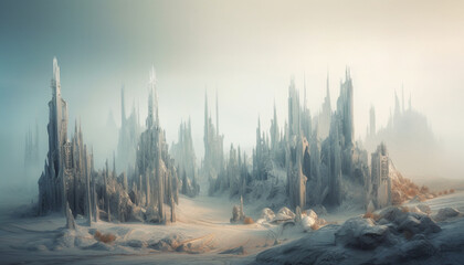 Spooky forest mystery: Christianity meets fantasy in winter landscape generated by AI