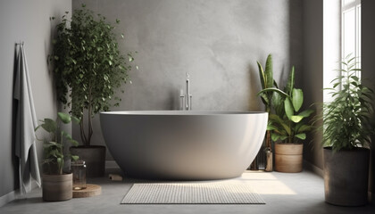 Fototapeta na wymiar Modern elegance in a clean, comfortable domestic bathroom with marble flooring generated by AI