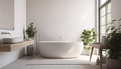 Fototapeta na wymiar Modern elegance in a bright, clean bathroom with marble flooring generated by AI