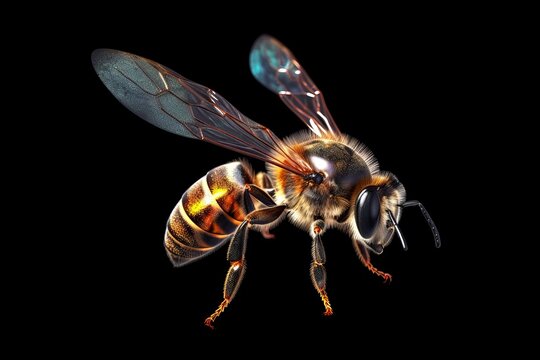 Honey bee isolated in black background. Generative AI
