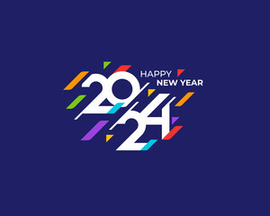 Happy New Year 2024 Greeting banner logo illustration. Modern Colorful 2024 new year vector