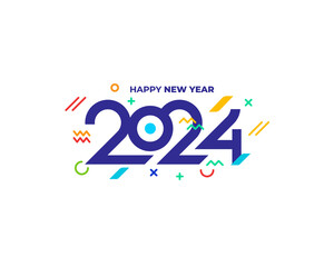 Happy New Year 2024 Greeting banner logo illustration. Modern Colorful 2024 new year vector
