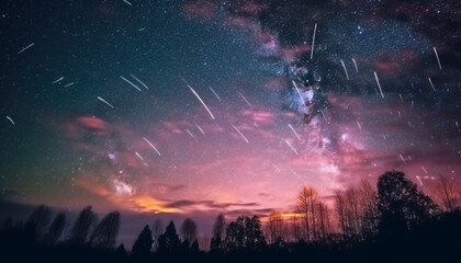 Fototapeta premium Silhouette of men explore majestic star field in outer space generated by AI