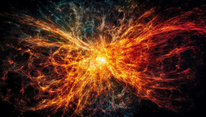 Fiery fractal explosion ignites abstract space backdrop in futuristic design generated by AI
