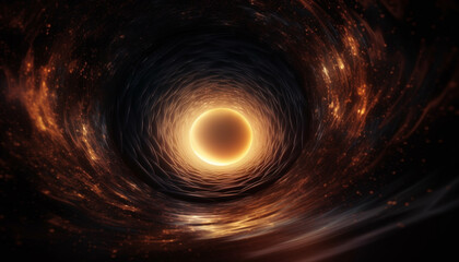 Galactic explosion illuminates abstract spiral, futuristic design vanishing into space generated by AI