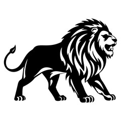 ferocious Lion, Angry Lion Face Side, Lion mascot logo, Lion Black and White Animal Symbol Design.