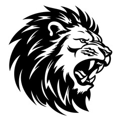 ferocious Lion, Angry Lion Face Side, Lion mascot logo, Lion Black and White Animal Symbol Design.