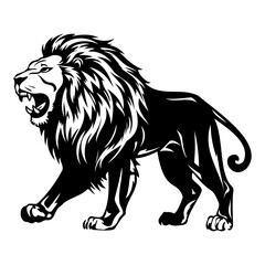 ferocious Lion, Angry Lion Face Side, Lion mascot logo, Lion Black and White Animal Symbol Design.